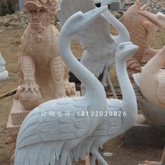 两只丹顶鹤雕塑汉白玉仙鹤石雕