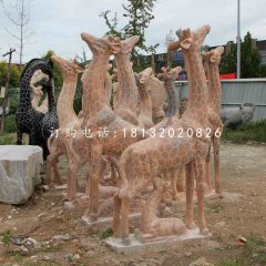 长颈鹿石雕，公园晚霞红动物雕塑