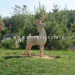 小鹿石雕，晚霞红动物雕塑