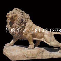 晚霞红动物石雕广场狮子雕塑