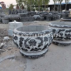 圆形水缸石雕，青石水缸