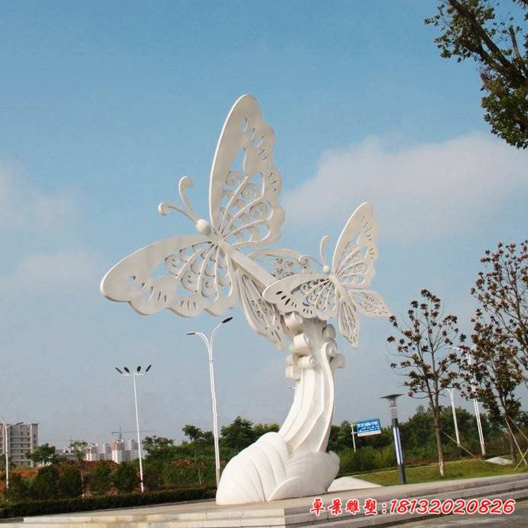 户外不锈钢摆件城市广场景观蝴蝶雕塑公园金属昆虫摆设花园装饰品61342