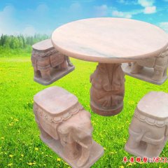 晚霞红大象造型别墅石桌凳
