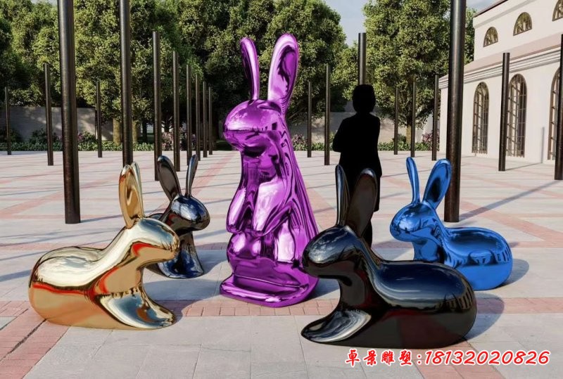 城市不锈钢兔子景观雕塑