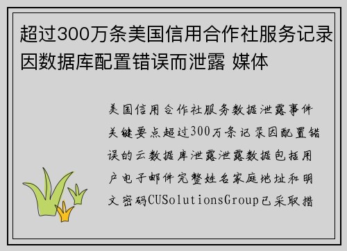 超过300万条美国信用合作社服务记录因数据库配置错误而泄露 媒体